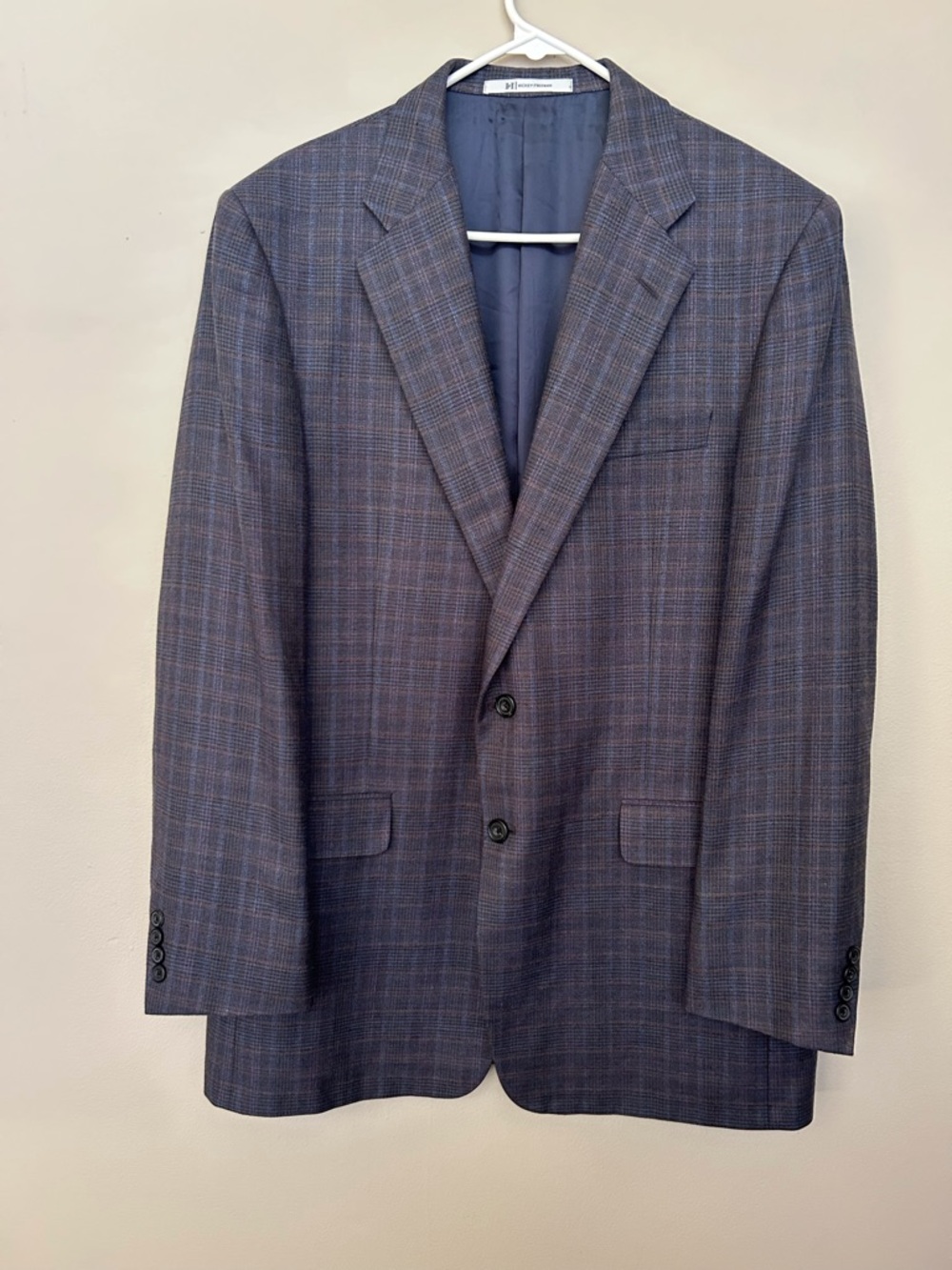Hickey Freeman Navy & Brown Plaid Sport Coat Size 42L